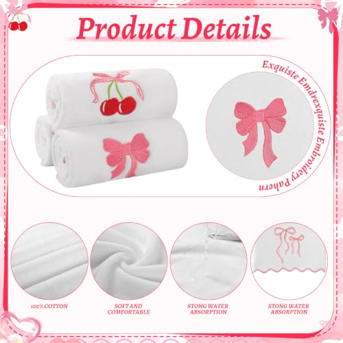 Cute 3-Piece Bow Hand Towels Set - 100% Cotton, 29.5 x 13.7 Inch