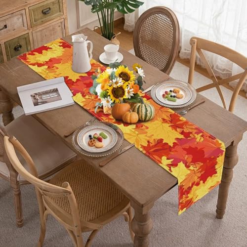 Maple Leaves Fall Table Runner - 13x72 Inch Autumn Decor