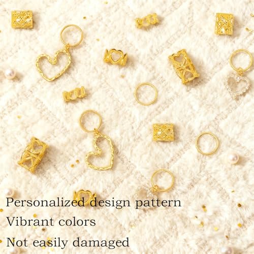 120Pcs Heart Gold Hair Cuffs & Braid Charms Metal Jewelry Decor
