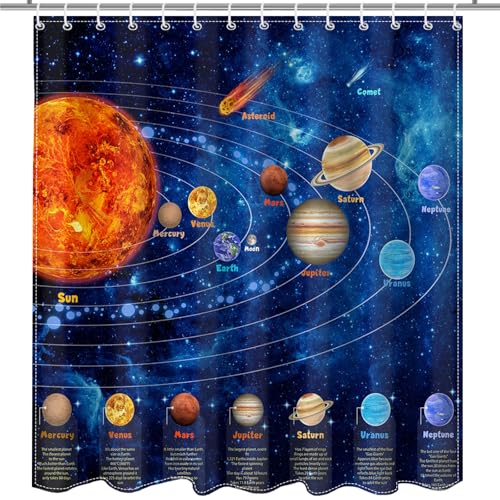 Mocsicka Outer Space Shower Curtain, 72 x 84 Inch Galaxy Science Bath Decor