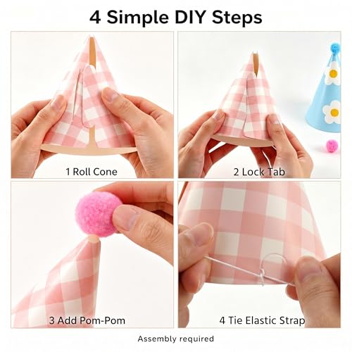 Olen Kids Party Hats 11-Pack with Pom Poms - Birthday Party Supplies