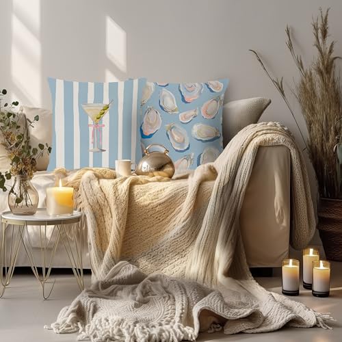 Coastal Oyster Shell & Martini Pillow Covers Set of 2, 18x18
