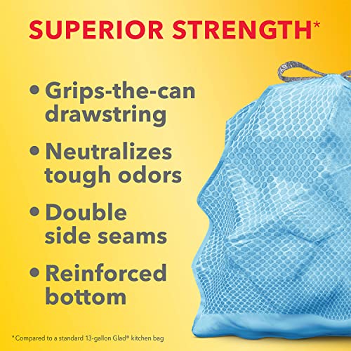 Glad 13 Gallon Tall Kitchen Trash Bags, MaxStrength Drawstring, Beachside Breeze, 90 Count