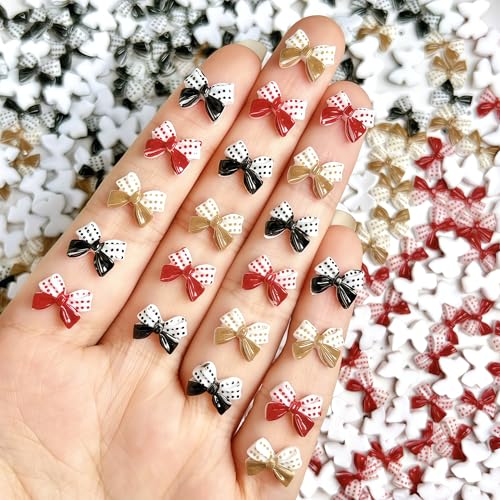 150Pcs 3D Bow Nail Charms - Polka Dot Ribbon Bowknot Rhinestones for Acrylic Nails