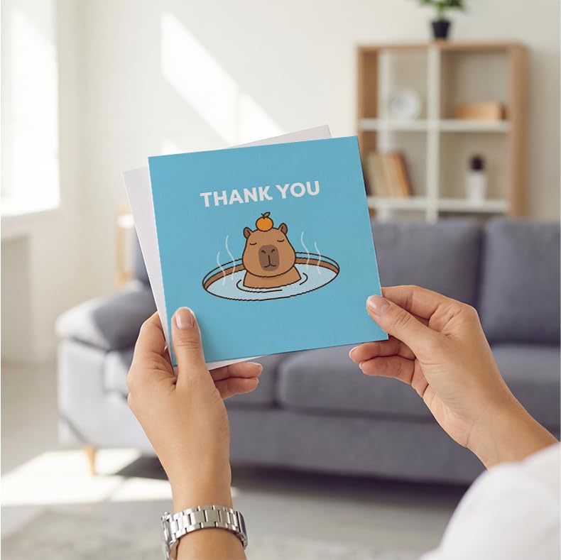 Capybara Thank You Cards with Envelopes, 5.1 Inch Square Blank Cards