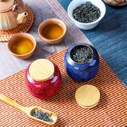 6oz Ceramic Tea Canister with Airtight Wooden Lid - Flambe Glaze