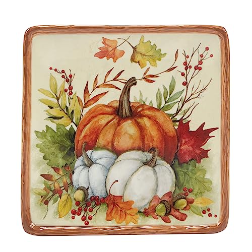 Harvest Blessings Set of 4 Ceramic Canape Plates ? Perfect for appetizers, desserts, or small bites, these festive plates bring fall cheer and elegant seasonal style to your entertaining table