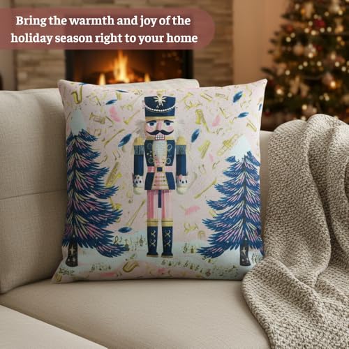 TSIMPLE Nutcracker Pillow Cover 18x18 Inch Christmas Throw Pillowcase with Linen & Polyester