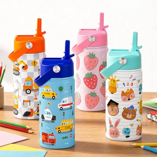 Kids Water Bottle 12oz Stainless Steel with Straw Lid - Mermaid & Unicorn Variation