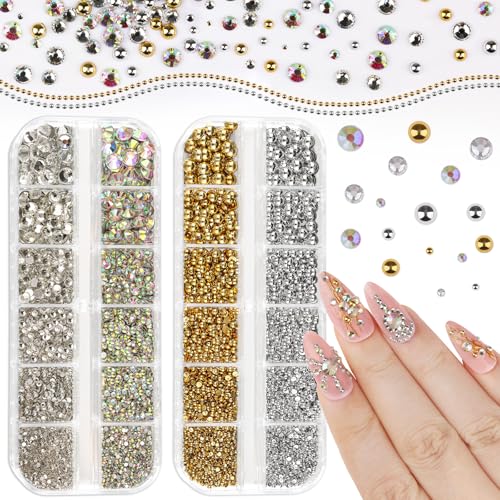 Sinyanail Nail Rhinestones and Pearls Kit 2 Boxes Flatback Gems
