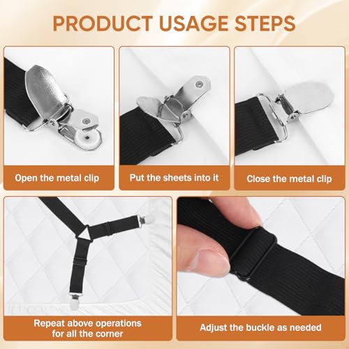 Adjustable Bed Sheet Holder Straps - 2 Pcs Grippers for All Sizes