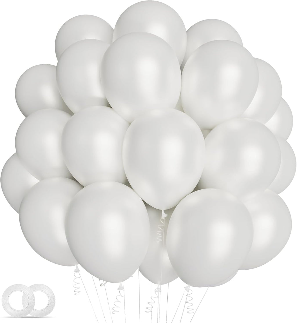 Pearl White Balloons - 12 Inch Latex Party Balloons for Weddings, Engagements & Celebrations