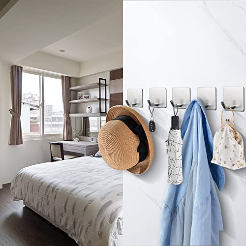 NearMoon Heavy Duty Adhesive Hooks - Brushed Nickel Stainless Steel - 5 Pack