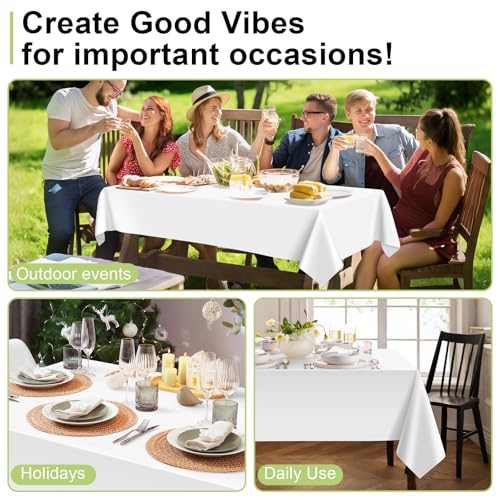 QIKSION Disposable White Tablecloths, 54x108 Inch, 2 Pack