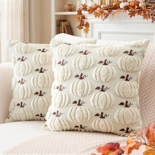 Artscope Fall Pumpkin Throw Pillow Covers 18x18, Set of 2 - Beige