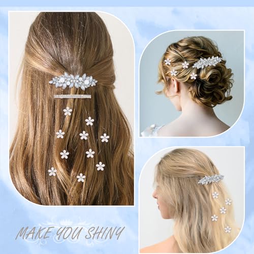 WHAVEL 14 Pcs Rhinestone Hair Clips and Flower Barrettes for Wedding