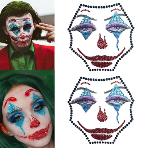 ASVNRES Clown Face Gems 3D Rhinestone Makeup Stickers for Halloween
