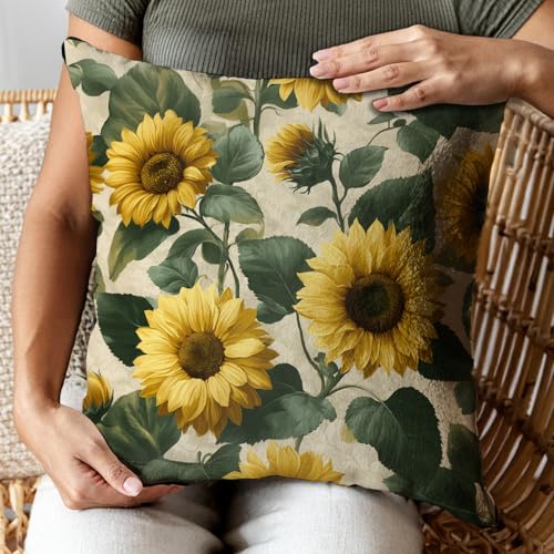 Spring Summer Floral Throw Pillow Cover - 18x18 Sunflower Design