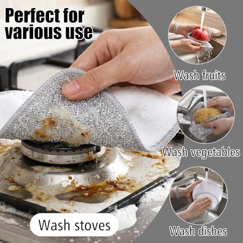 Bremorou 10 Pcs Stainless Steel Double-Sided Dishwashing Rags Non-Scratch Kitchen Cloths