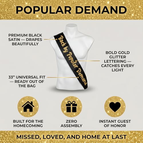 Back By Popular Demand Glitter Birthday Sash - Black and Gold Party Favor