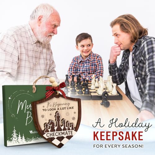 Wooden Chess Ornament for Christmas Tree - Holiday Chess Gift for Men & Women