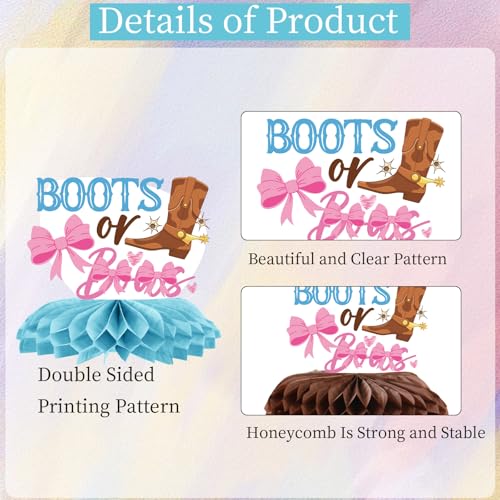 Boots Bows Honeycomb Centerpieces - 9PCS Gender Reveal Party Decor