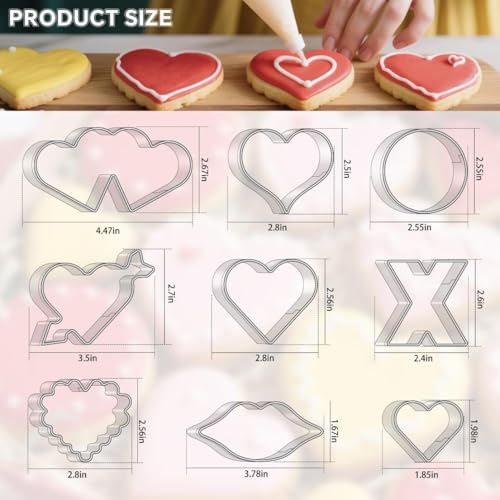 Stainless Steel Heart Cookie Cutter Set - 9 Pieces for Valentine's Day