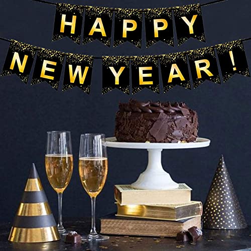 10FT Black and Gold Happy New Year Banner for Party Decorations