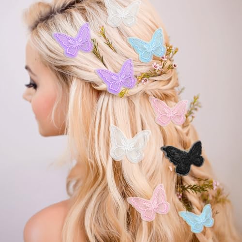 20Pcs Lace Embroidery Butterfly Hair Clips Wedding Bow Pins 5 Colors