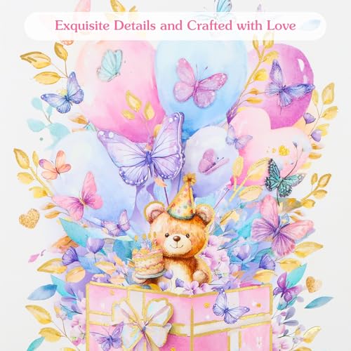 3D Butterfly Birthday Card for Daughter | Gold Foil Teddy Bear Design