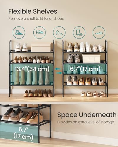 SONGMICS 4-Tier Shoe Rack, 25.5” Wide Metal Shoe Storage for Closet/Hallway