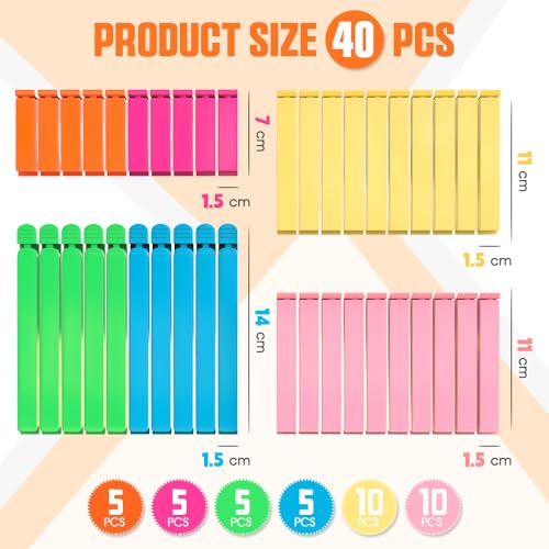 40 PCS Colorful Chip Clips - Food Storage Bag Sealing Clips