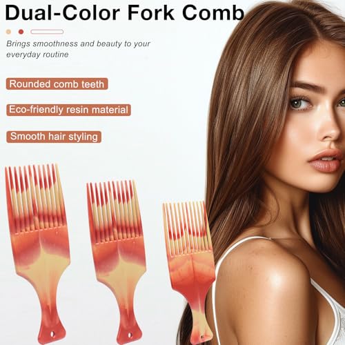 Zoolinn 3-Piece Dual-Color Fork Comb Set for Hair Styling and Detangling
