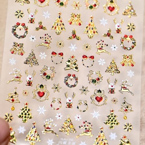 5D Embossed Christmas Nail Stickers Gold Decals Self-Adhesive Winter Xmas