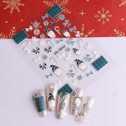 BELSITA 5D Embossed Christmas Nail Decals - Santa Snowflake Stickers (3 Sheets)