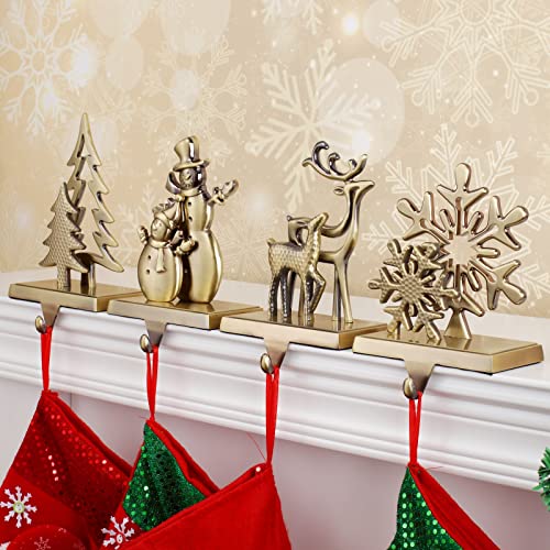 Bronze 4-Pack Christmas Stocking Holders Set - Reindeer Snowflake Snowman Designs
