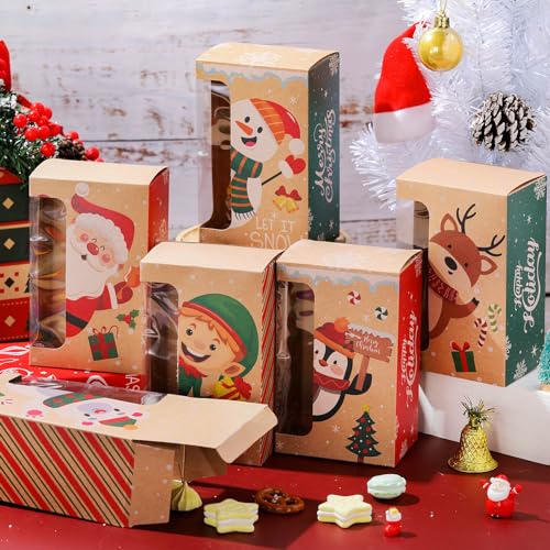 Christmas Cookie Boxes with Window Snowflake Design - 24 Pack