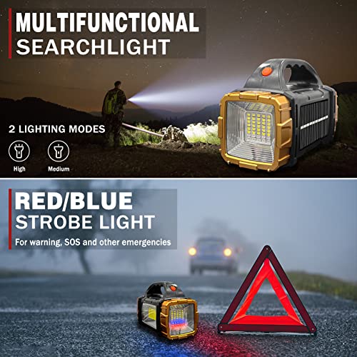 1-Pack Solar Flashlight High Lumens Rechargeable Outdoor Waterproof Spotlight LED Work Light Searchlight Lantern for Camping Emergencies
