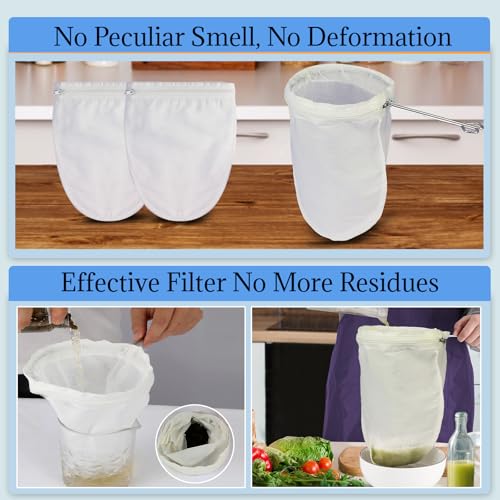 White 3-Pack Fine Mesh Strainer Bags with Steel Handle - Reusable Food Filter