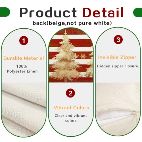 Christmas Pillow Covers 12x20 Inch - Red Tree Snowflake Holiday Cushion Case