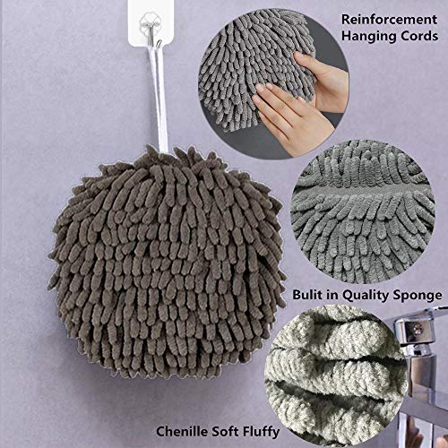 Fuzzy Ball Hand Towel Set - 2 Grey Chenille Quick Dry Towels