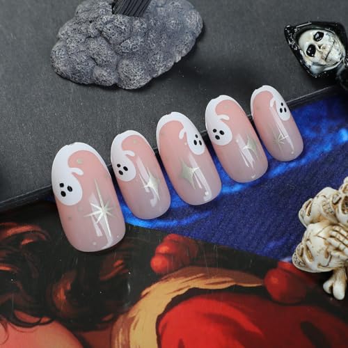 Halloween Press on Nails Short Almond Fake Acrylic Nail Kit with Glue