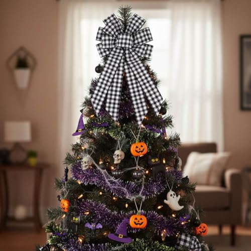 YKW Black White Buffalo Plaid Bow with Wired Edge - 11x20 Inch Farmhouse Wreath Decor