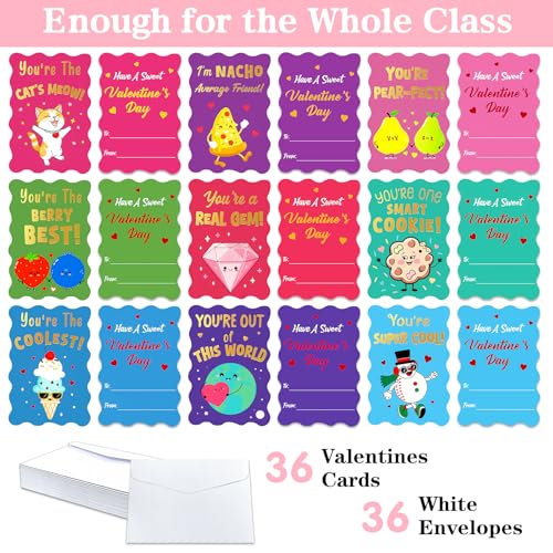 36-Pack Funny Valentine's Day Cards for Kids with Envelopes