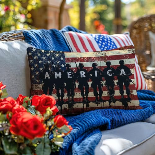 NUTEEN Patriotic 12x20 Inch American Flag Throw Pillow Cover for 4th of July Memorial Day