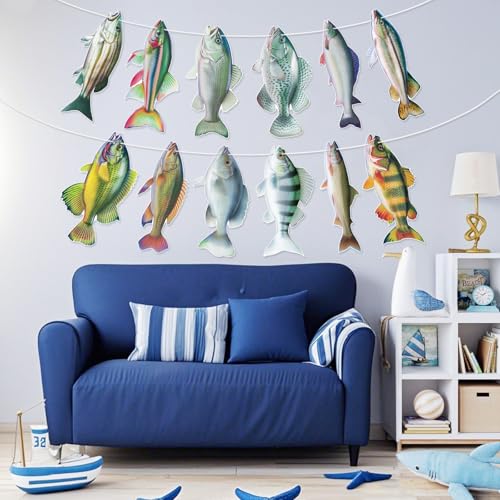 Gone Fishing Party Decorations - 12 Freshwater Fish Banner Set