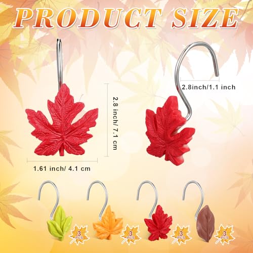 Cinnvoice 12 Pcs Autumn Maple Leaf Shower Curtain Hooks