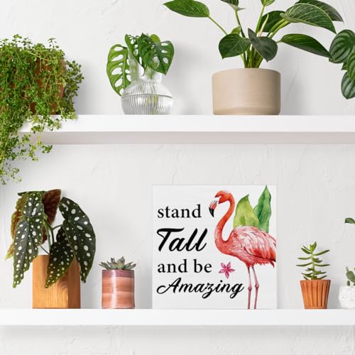 Pink Flamingo Wooden Sign - Summer Decor for Home & Shelf