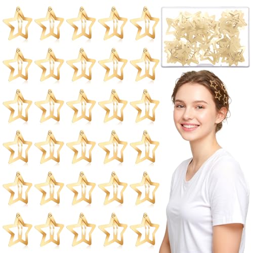 Azefnuhk Gold Star Hair Clips 30-Piece Metal Snap Barrettes for Women Y2K