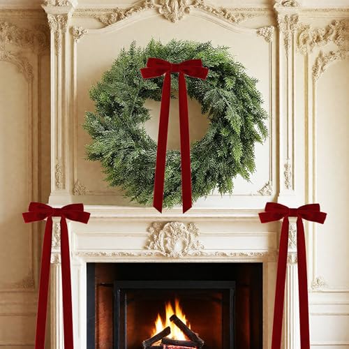 Burgundy Velvet Christmas Tree Bow Topper 20x8 Inches - Set of 10 Holiday Decor